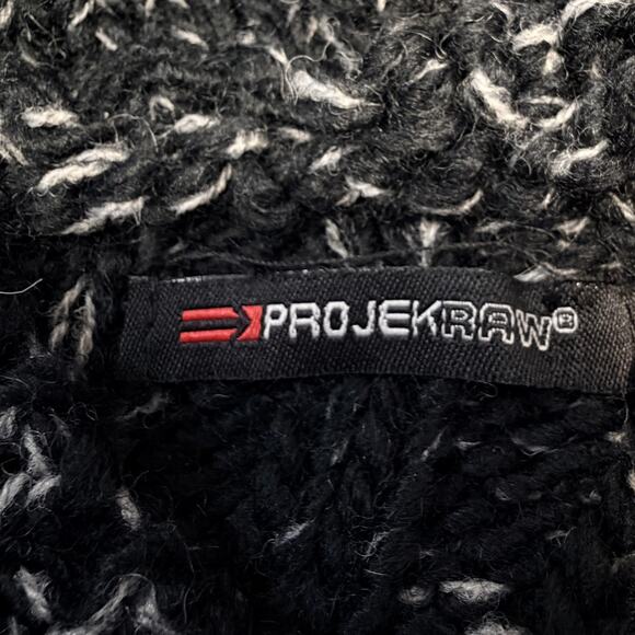 Projek Raw Sweater Mens Large Black Gray Hooded Toggle Cable Knit Pullover Warm - Picture 5 of 11